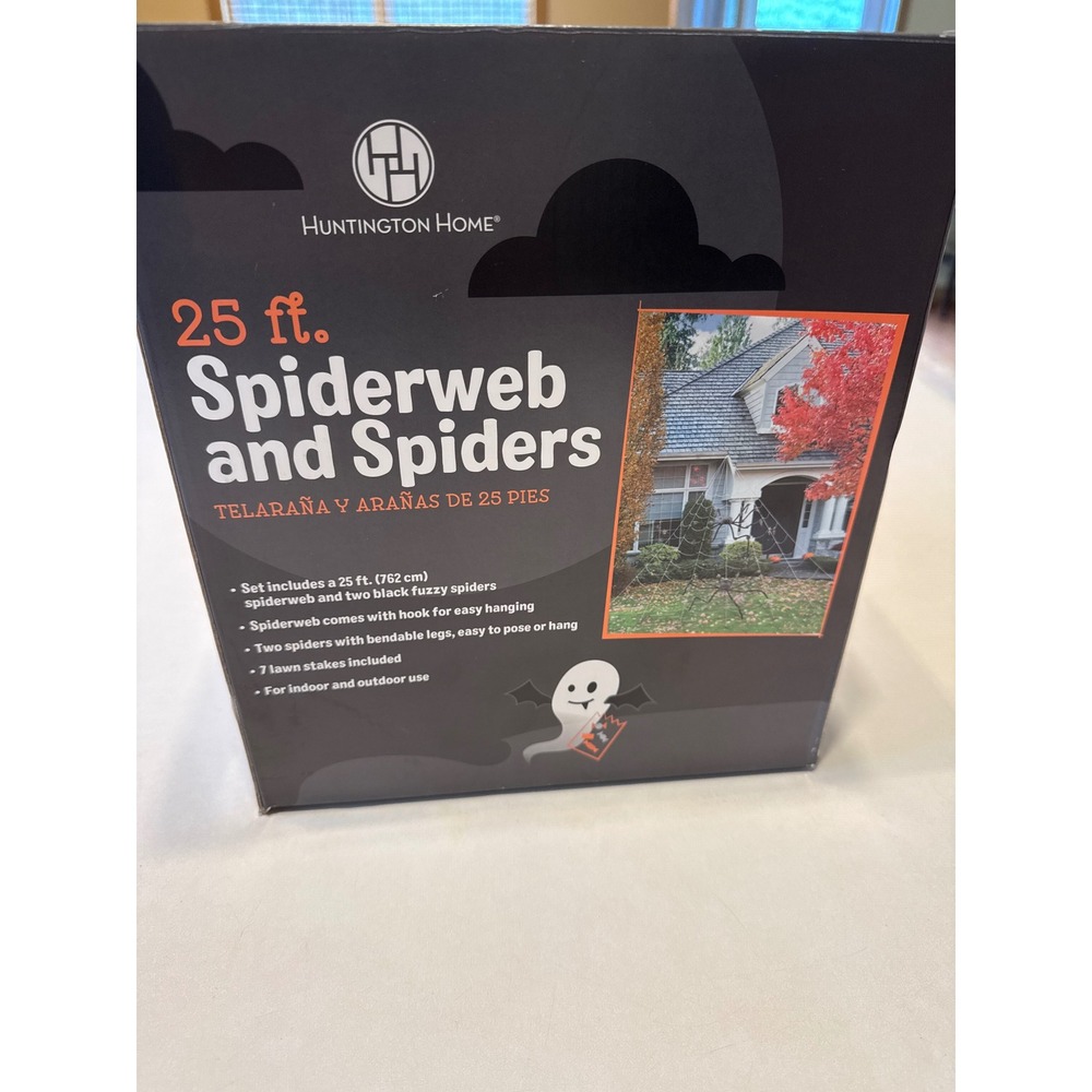 NEW‎ Huntington Home 25 ft Spiderweb & Spiders Halloween Outdoor Decor Set
